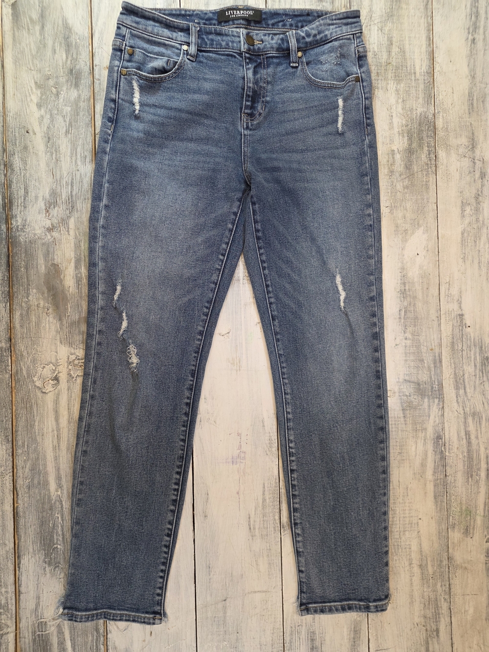 Liverpool Women's Mid Rise Distressed Skinny Jeans - Medium Blue sz 6